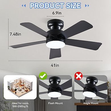 Modern Ceiling Fan with Light, Quiet DC Motor, Dimmable Flush Mount, Remote Control