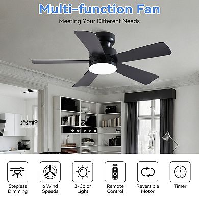 Modern Ceiling Fan with Light, Quiet DC Motor, Dimmable Flush Mount, Remote Control