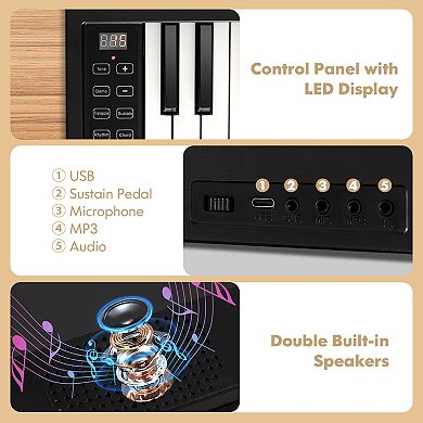 61 Key Foldable Electric Piano Keyboard with Bluetooth Midi Bag and Pedal