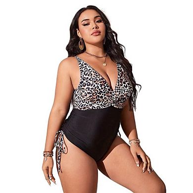 Women Plus Size Leopard One Piece Swimsuit Tummy Control Front Twist Backless Bathing Suits Swimwear