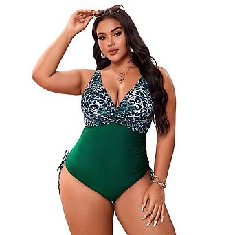 Women Plus Size Leopard One Piece Swimsuit Tummy Control Front Twist Backless Bathing Suits Swimwear
