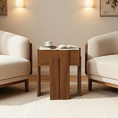 LuxenHome 2-Tier Farmhouse Side Table, Engineered Wood Sofa or Bedside Storage Stand