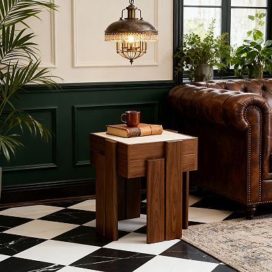 LuxenHome 2-Tier Farmhouse Side Table, Engineered Wood Sofa or Bedside Storage Stand