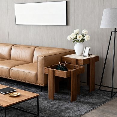 LuxenHome 2-Tier Farmhouse Side Table, Engineered Wood Sofa or Bedside Storage Stand