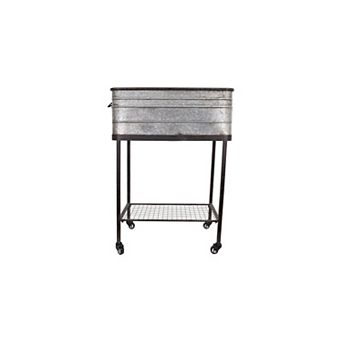 Hello Honey Metal Planter Tub on Stand with Rolling Wheels, Galvanized Silver and Black