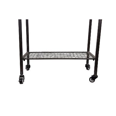 Hello Honey Metal Planter Tub on Stand with Rolling Wheels, Galvanized Silver and Black