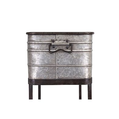 Hello Honey Metal Planter Tub on Stand with Rolling Wheels, Galvanized Silver and Black