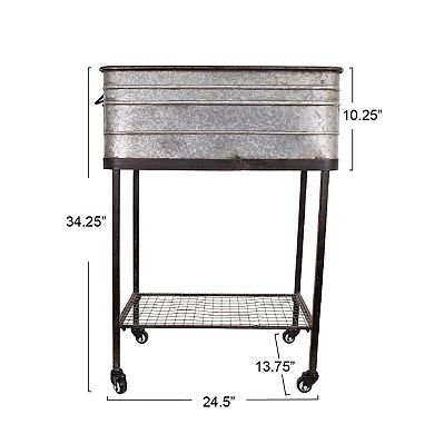 Hello Honey Metal Planter Tub on Stand with Rolling Wheels, Galvanized Silver and Black