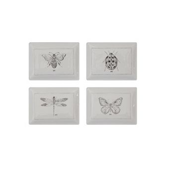 Hello Honey Rectangle Ceramic Dishes with Insect Images (Set of 4 Designs)