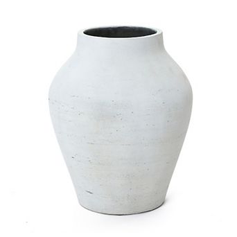 LuxenHome 13.5" Floor Vase, Cement White Rustic Vases for Flowers, Large Vase for Decor Living Room