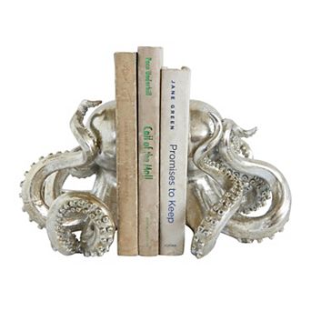 Hello Honey Decorative Resin Octopus Bookends, Silver