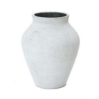 LuxenHome 16" Floor Vase, Cement White Rustic Vases for Flowers, Large Vase for Decor Living Room