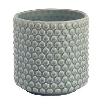 Hello Honey Round Stoneware Planter Pot with Polka Dots, Sky Blue