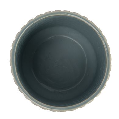 Hello Honey Round Stoneware Planter Pot with Polka Dots, Sky Blue