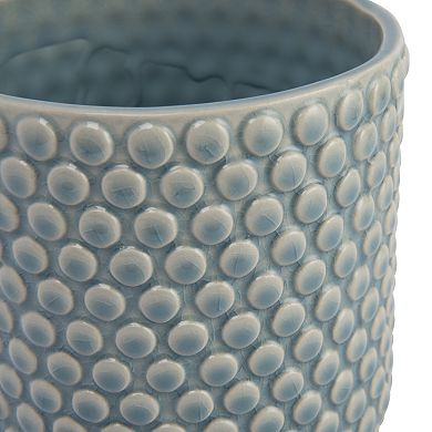 Hello Honey Round Stoneware Planter Pot with Polka Dots, Sky Blue