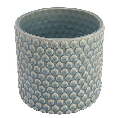 Hello Honey Round Stoneware Planter Pot with Polka Dots, Sky Blue