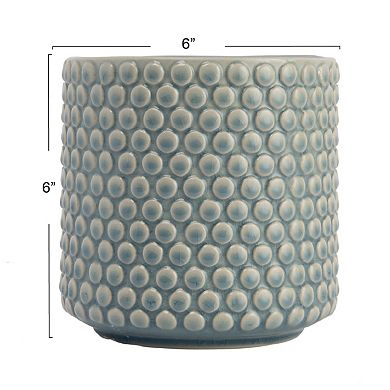 Hello Honey Round Stoneware Planter Pot with Polka Dots, Sky Blue