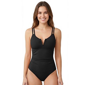 Women's Ribbed V-Wire Tummy Control One Piece Swimsuit