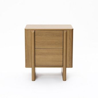 LuxenHome Mid-Century 2-Drawer Nightstand, 23.6'' Engineered Wood Accent Table in Natural Wood