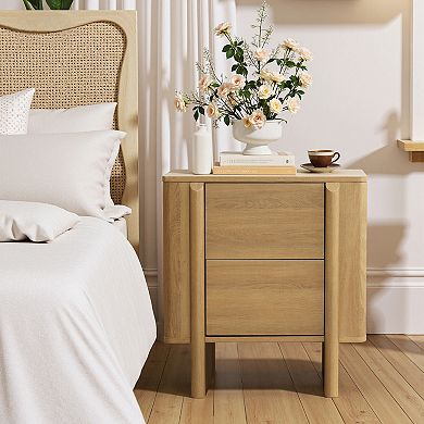 LuxenHome Mid-Century 2-Drawer Nightstand, 23.6'' Engineered Wood Accent Table in Natural Wood