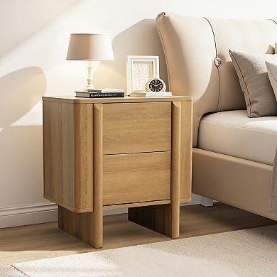 LuxenHome Mid-Century 2-Drawer Nightstand, 23.6'' Engineered Wood Accent Table in Natural Wood
