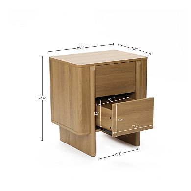 LuxenHome Mid-Century 2-Drawer Nightstand, 23.6'' Engineered Wood Accent Table in Natural Wood
