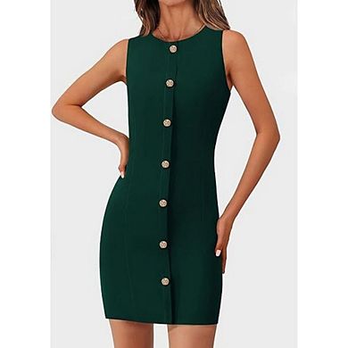 Women Summer Sleeveless Button Down Dresses Formal Elegant Business Work Office Dress