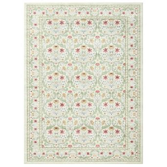 Boho Floral Washable Area Rug Non-Slip Low Pile Mark Resistant Carpet