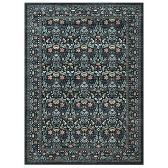 Boho Floral Washable Area Rug Non-Slip Low Pile Mark Resistant Carpet