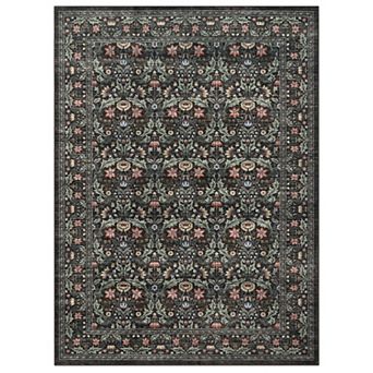 Boho Floral Washable Area Rug Non-Slip Low Pile Mark Resistant Carpet