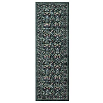Boho Floral Washable Area Rug Non-Slip Low Pile Mark Resistant Carpet