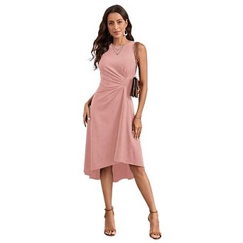 Women's Summer Sleeveless Ruched Waist Dress A Line High Low Midi Work Cocktail Dresses