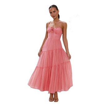 Womens Summer Spaghetti Strap Maxi Dress Casual Sleeveless Tied Dress Flowy Vacation Long Dresses