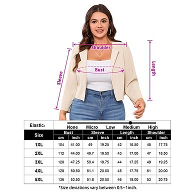 Women Plus Size Open Front Cropped Blazer Crew Neck Slim Fit Solid Jacket Lightweight Cardigan