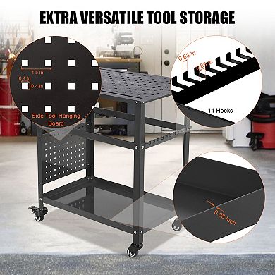 1200 lb Welding Table Cart with Wheels, 36x24 Steel Workbench with Fixture Holes
