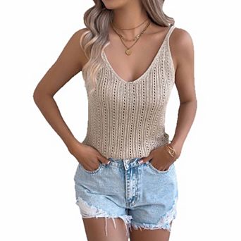 Women's Elegant Openwork Knit Tank Sleeveless V-Neck Vest