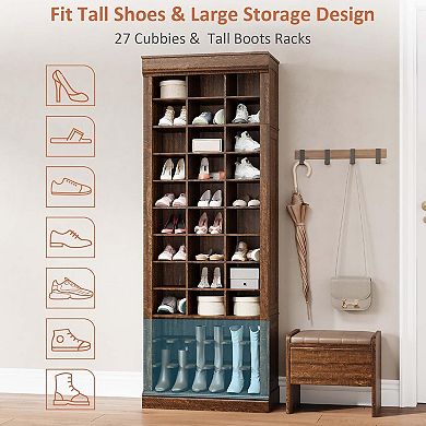 10-Tier Shoe Storage Cabinet, Tall Shoe Rack with 30 Cubbies, Freestanding