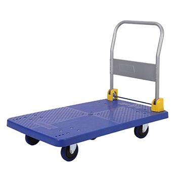 2000 lb Folding Flatbed Platform Cart, Heavy-Duty Steel Dolly with Rubber Wheels for Warehouse