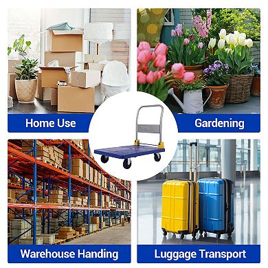 2000 lb Folding Flatbed Platform Cart, Heavy-Duty Steel Dolly with Rubber Wheels for Warehouse