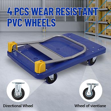 2000 lb Folding Flatbed Platform Cart, Heavy-Duty Steel Dolly with Rubber Wheels for Warehouse