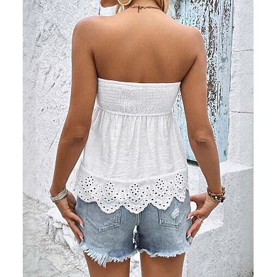 Women's Scalloped Hem Shirred Bandeau Tank Top