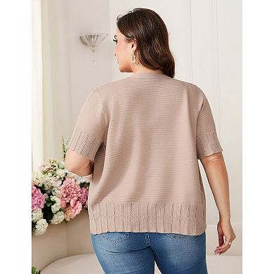 Plus Size Women Button Down Short Sleeve Knit Cardigan Lightweight Casual Top