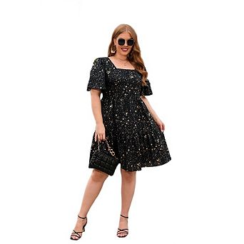 Women's Plus Size Boho Floral Print Square Neck Dresses A-Line Swing Casual Party Flowy Dress