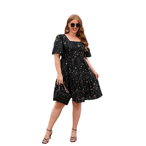 Women's Plus Size Boho Floral Print Square Neck Dresses A-Line Swing Casual  Party Flowy Dress