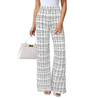 Women's Plaid Flare Pants Elastic High Waist Bell Bottom Old Money Trousers Business Casual Outfits