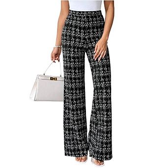 Women's Plaid Flare Pants Elastic High Waist Bell Bottom Old Money Trousers Business Casual Outfits
