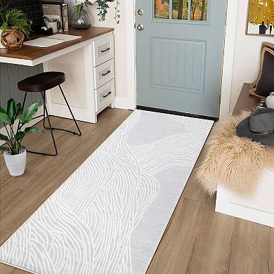 Modern Washable Runner - Non-Slip Low Pile Rug for Entryway, Kitchen, Bedroom & Laundry
