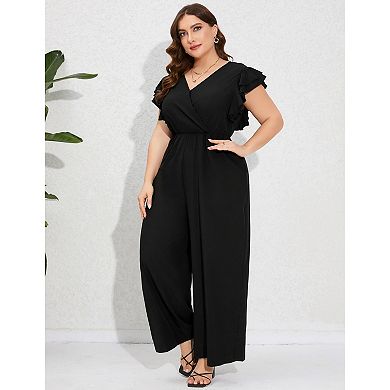 Women's Plus Size Jumpsuit Casual Wide Leg One Piece Outfits With Pockets