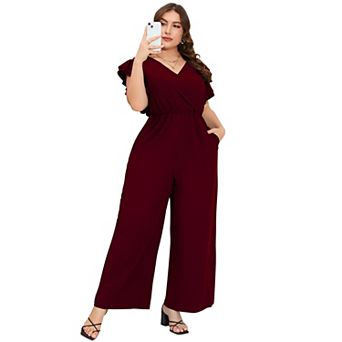 Women's Plus Size Jumpsuit Casual Wide Leg One Piece Outfits With Pockets