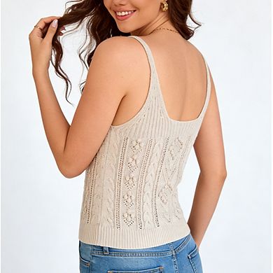 Women's Textured Cable Knit Cami Scoop Neck Sleeveless Knit Tank Top